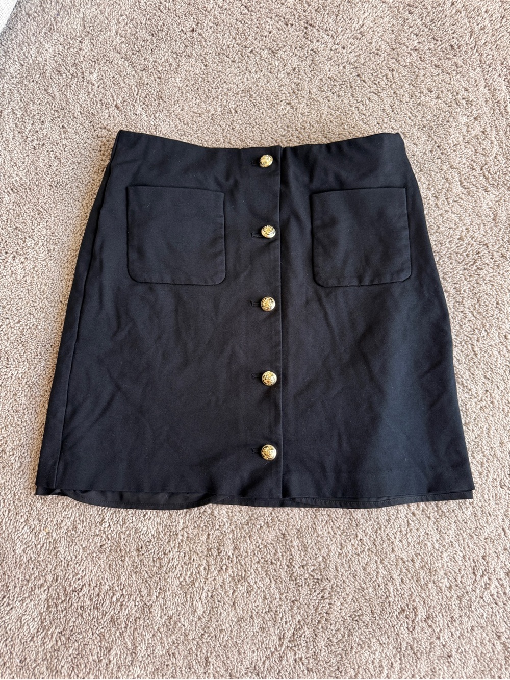 Ann Taylor Black Button-Front Mini Skirt gold buttons front pockets side zipper